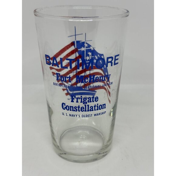 VTG Baltimore Fort McHenry & USS Constellation Souvenir Glass Tumbler Navy Ship - Picture 3 of 6